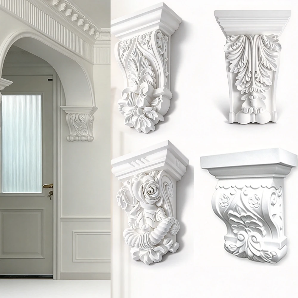 PU Architectural Corbels European Carved Beam Brackets,Paintable Wall Mounted Corbel for Fireplace Countertop Moulding Decor