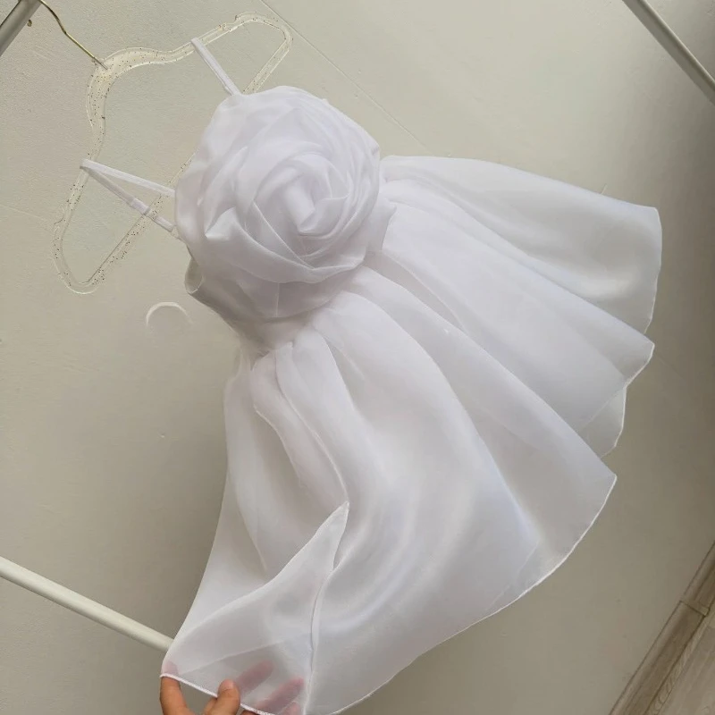 Children First Birthday Party BanquetStrapless Tulle Solid Floral Kids Princess Dress Gown Baby Girl New Sweet Cute Sleeveless
