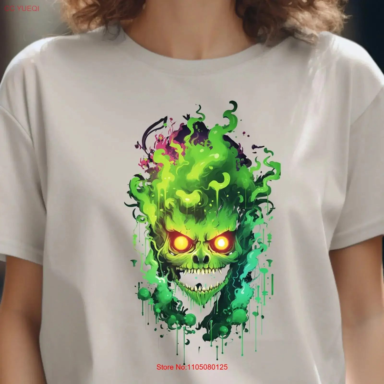 Camiseta Fiery Demon, Jersey para mujer y hombre, cara verde, gótico, Paranormal, vintage, lavado, informal, ropa de calle cómoda a la moda
