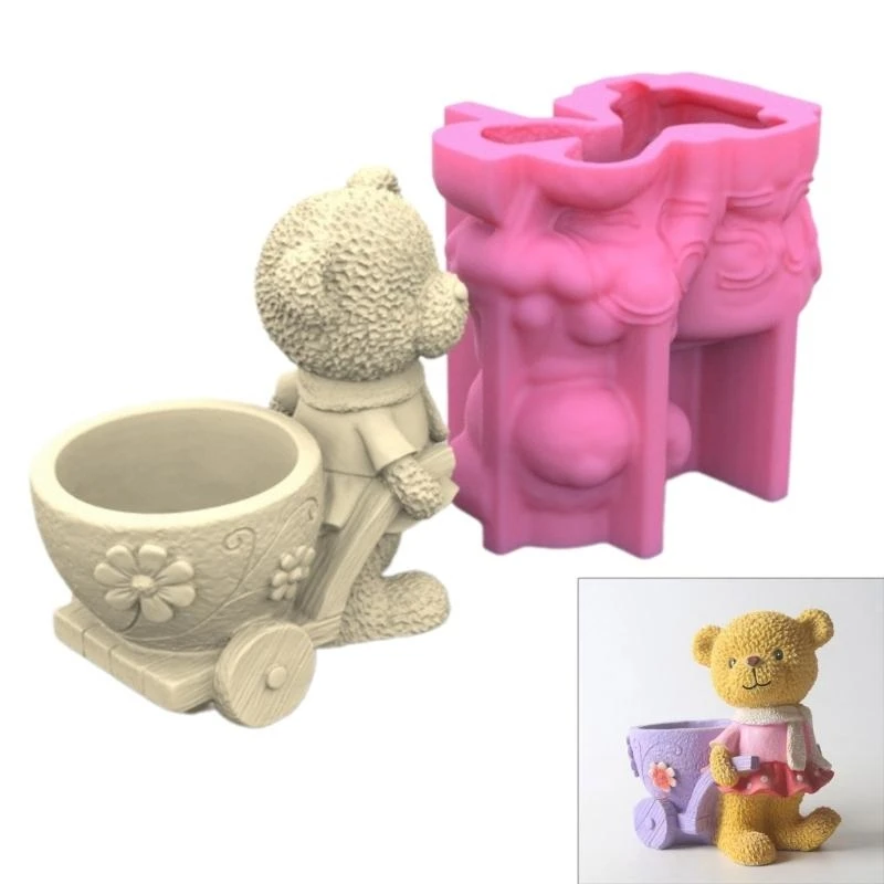 Lovely Bear Gypsum Silicone Mold DIY Concrete Flower Pots Vase Plaster