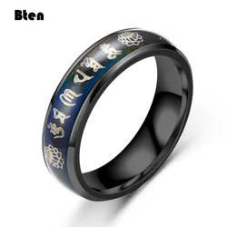 Bten Tibetan Buddhist God of Wealth Mantra Ring for Men Boy Stainless Steel Spinner Rings Religion Lucky Male Jewelry