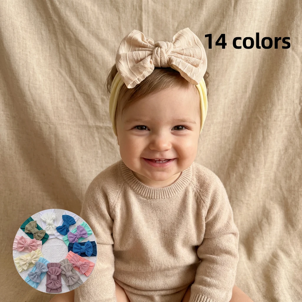

New Baby Soft Nylon Hair Accessories Children's Candy Color Bow Wide Headband Four Seasons Baby Hairband
