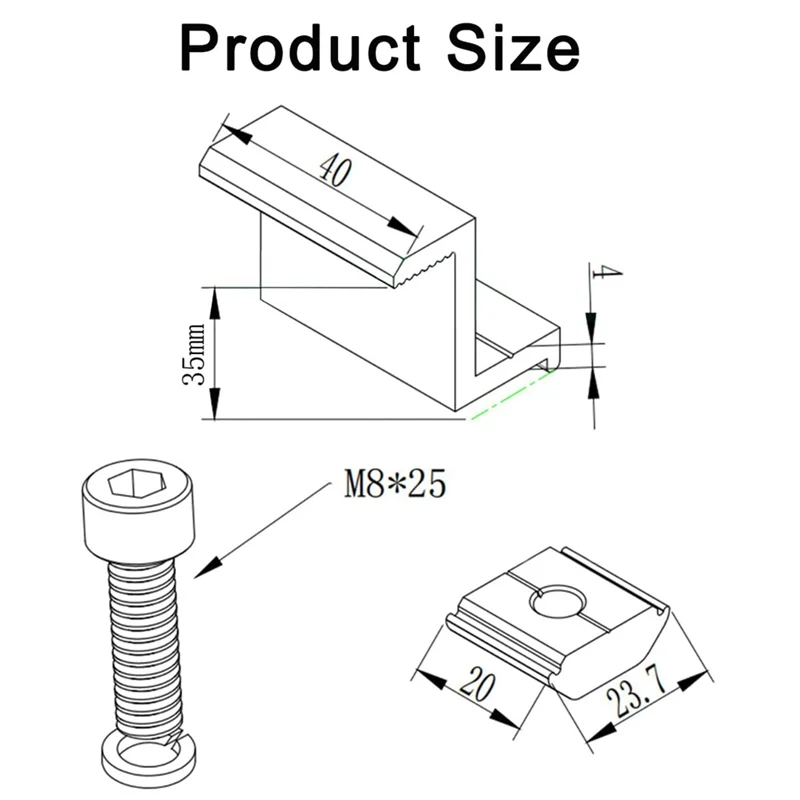 Pack of 8 Solar Module Brackets, Solar Panel Holder, End Clamp, Adjustable, Fixing Solar Module Holder (35 mm)