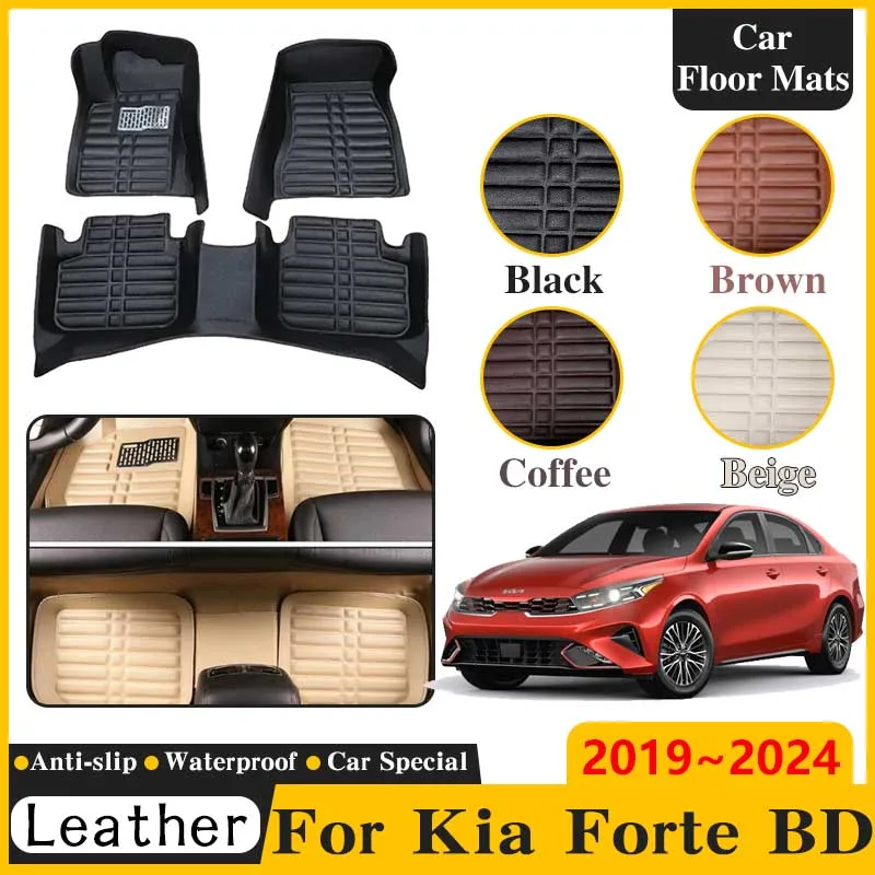 LHD-Tapete de couro para Kia Forte BD 2019 2020 2021 ~ 2024 Cerato K3, forro do assoalho do carro, tapete, almofada personalizada, acessórios interiores