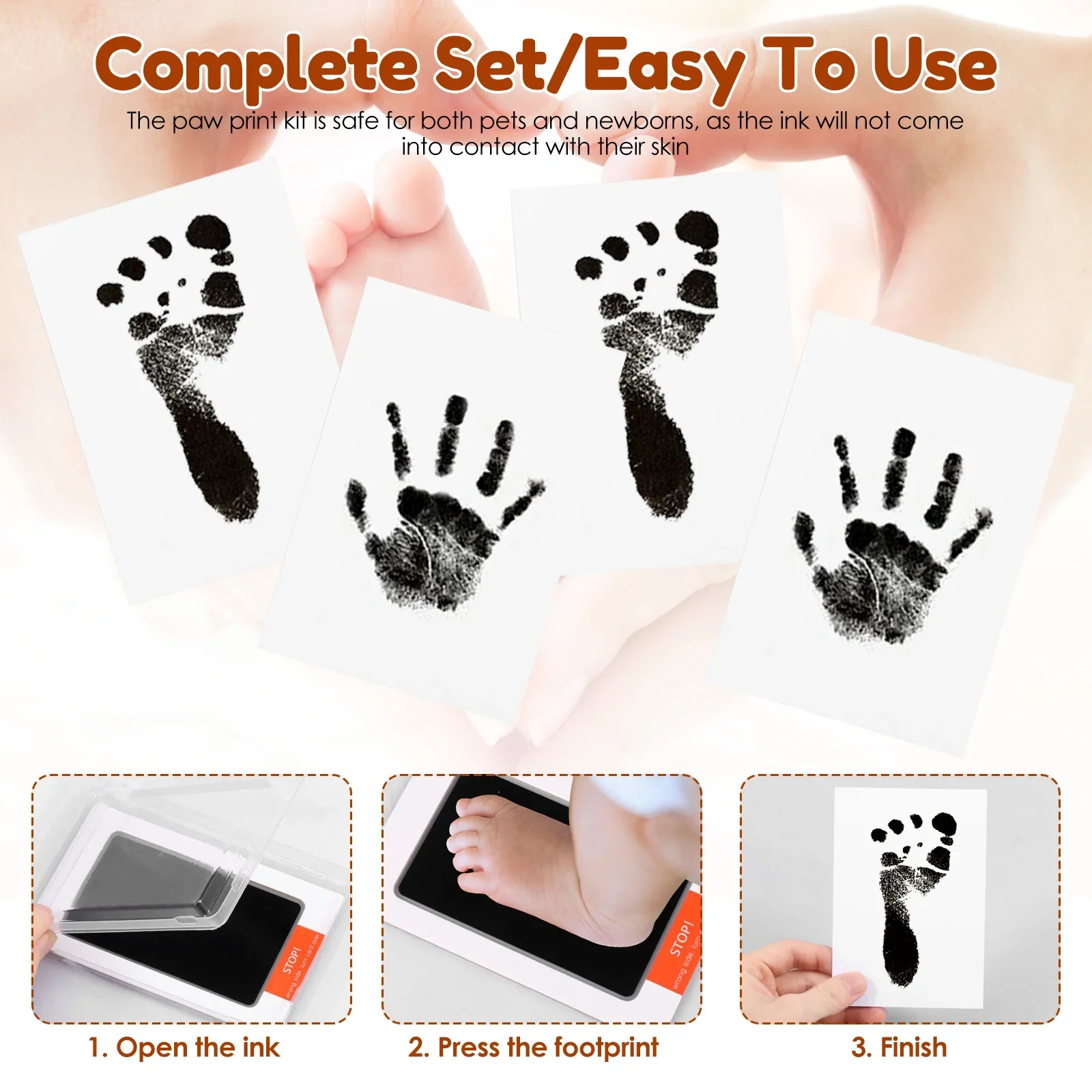 Baby Handprint Footprints Ink Pads Safe Non-toxic No-Touch Skin for 0-10 Months Newborn Pet Cat Dog Paw Prints Souvenirs