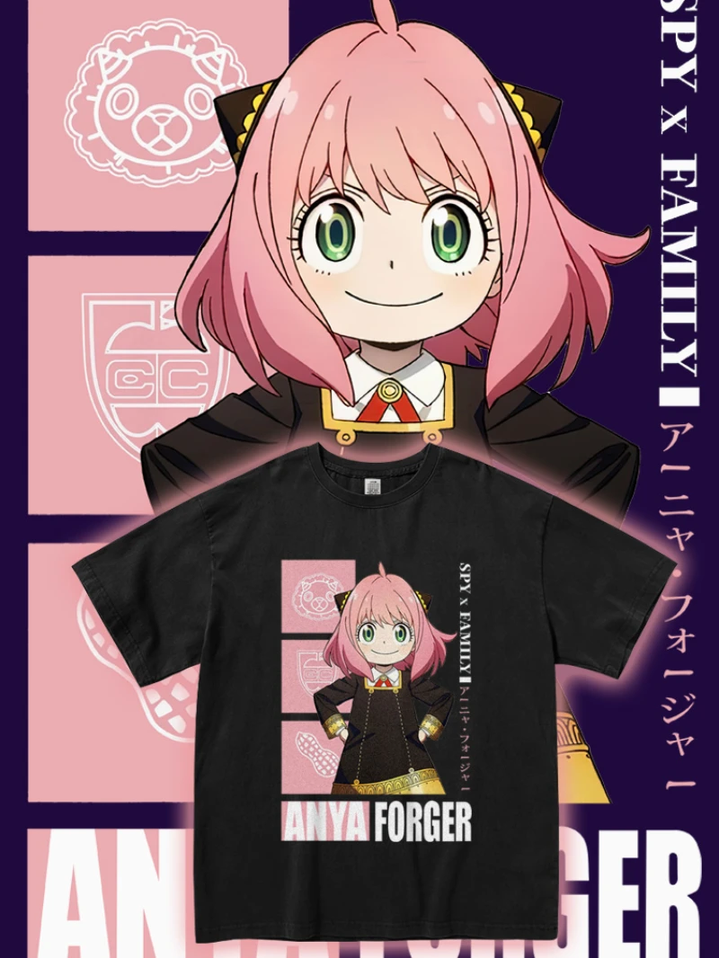 

MINISO Spy X Family Japanese Anime Anya Forger Graphic Print T Shirt Streetwear Men Women Fashion Short Sleeve Plus Size Unisex