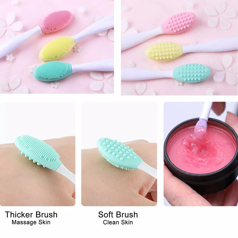 Tweekoppige Siliconen Borstel Huidverzorging Lip Exfoliërende Gezichtsreiniging Gezicht Scrub Neus Schone Borstel Lippenstift Lippenbalsem Applicator