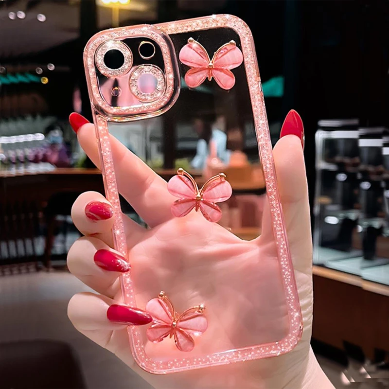 

Luxury Diamond Transparent Butterfly All Inclusive Camera Silicone Soft Case,For iPhone 14, 13 Pro Max, 11, X, XS, 7, 8 Plus, SE