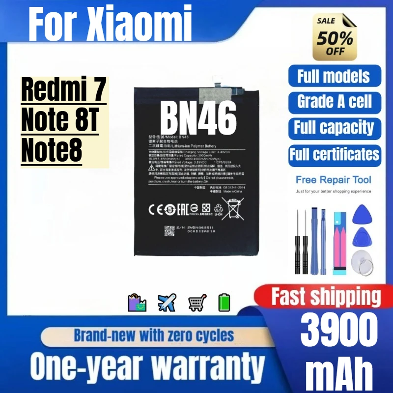 

BN46 LONG for Xiaomi Redmi 7/Note 8T/Note8 Phone Battery High Quality High Capacity Replacement Bateria Grade A Cell with Tools