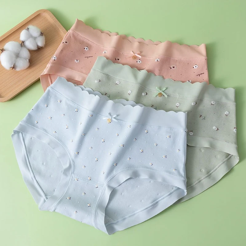 Cotton Women Panties Printed Cute Japanese Girls Briefs Sexy Lingerie Mid-Waist Breathable Seamless Underwears Underpants Panty