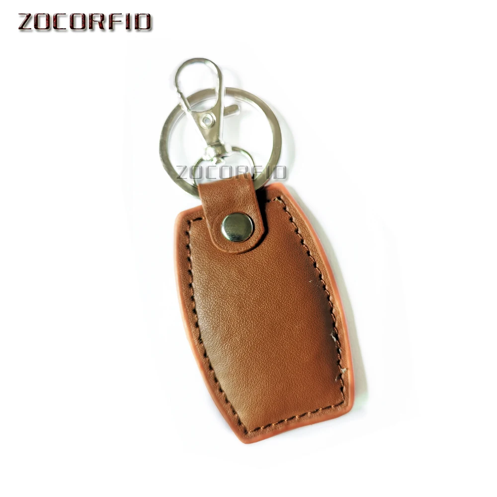 10pcs/lotLeather EM4100 125khz ID Keyfob RFID Tag Tags Access Control Card Porta RFID leather Key Fob (Read only)