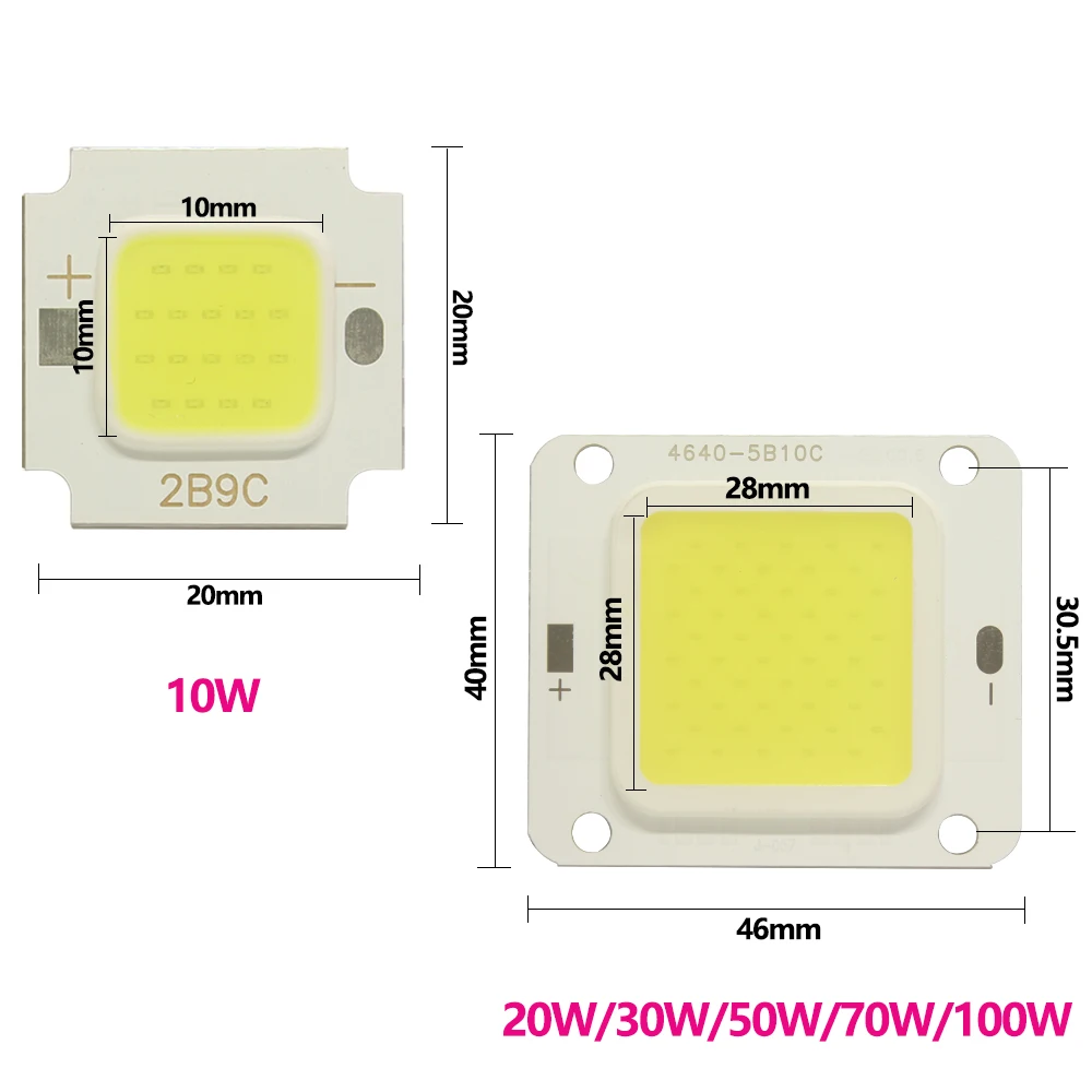 10W 20W 30W 50W 70W 100W High Power LED Beads 30-36V Chip COB diodes +Driver For DIY Floodlight Spotlight Lamps Bulbs Flip chip