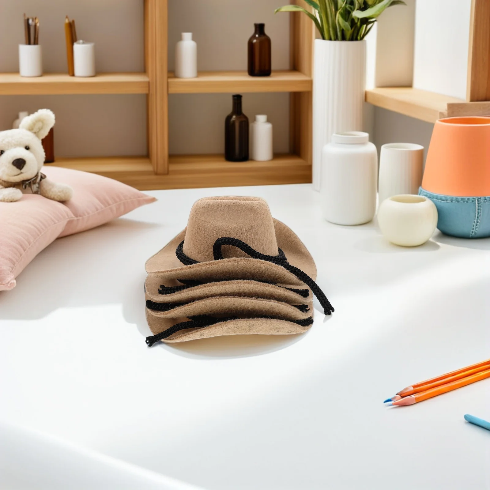 

4Pcs Tiny White Cowboy Hats Mini Cowgirl Cap Miniature Western Style Craft Hat Party Decoration Tiny Top Hats for Crafts