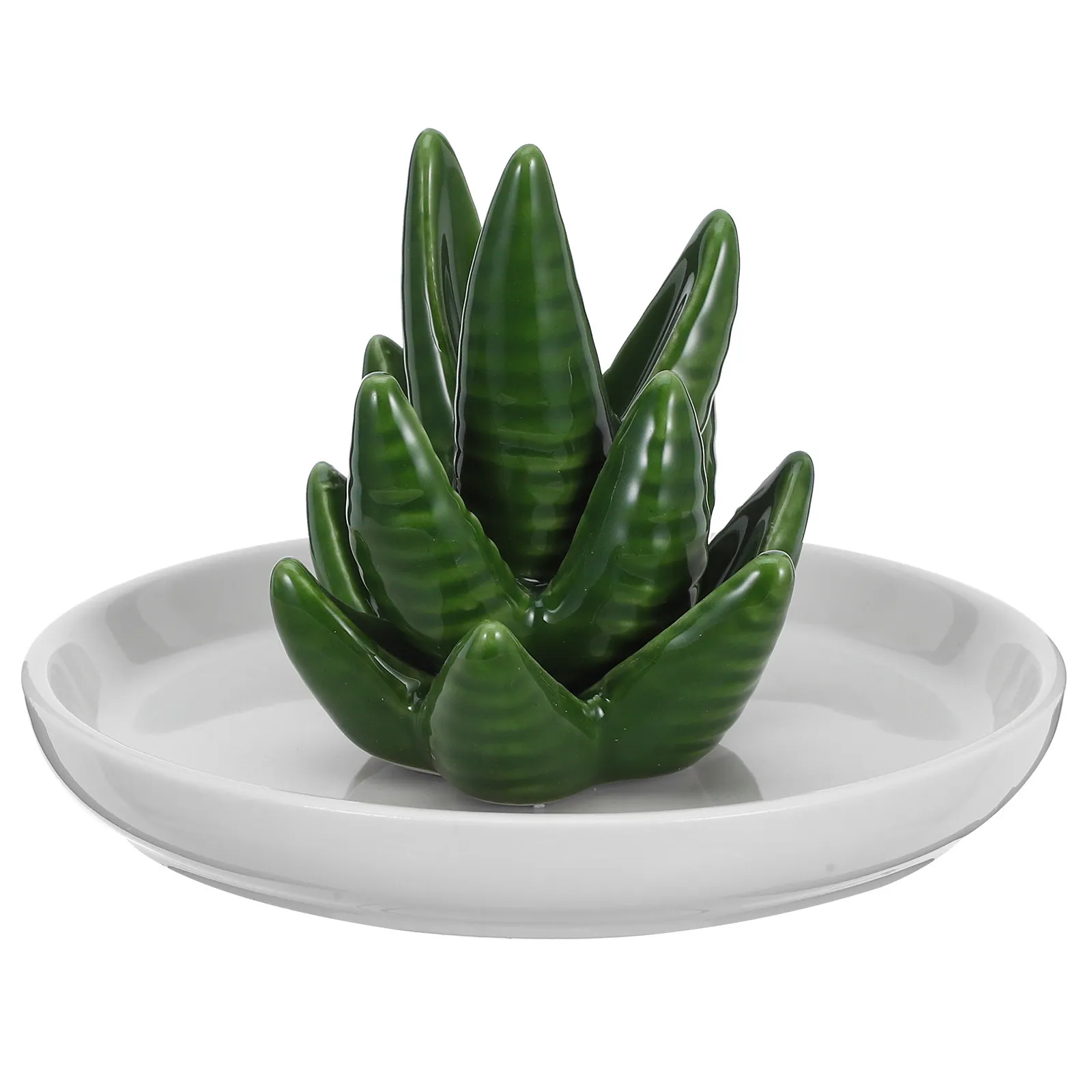Hermosa Bandeja de Cerámica Esmaltada para Joyas, Plato para Anillos con Diseño de Aloe y Cactus, Organizador de Joyas, Bandeja para Pequeños Objetos para Cómoda, Mesita de Noche, Regalo