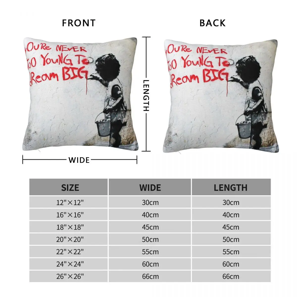 Banksy Never Too Young To Dream Big Square Pillowcase Polyester Linen Velvet Pattern Zip Decorative Sofa Cushion Cover 18