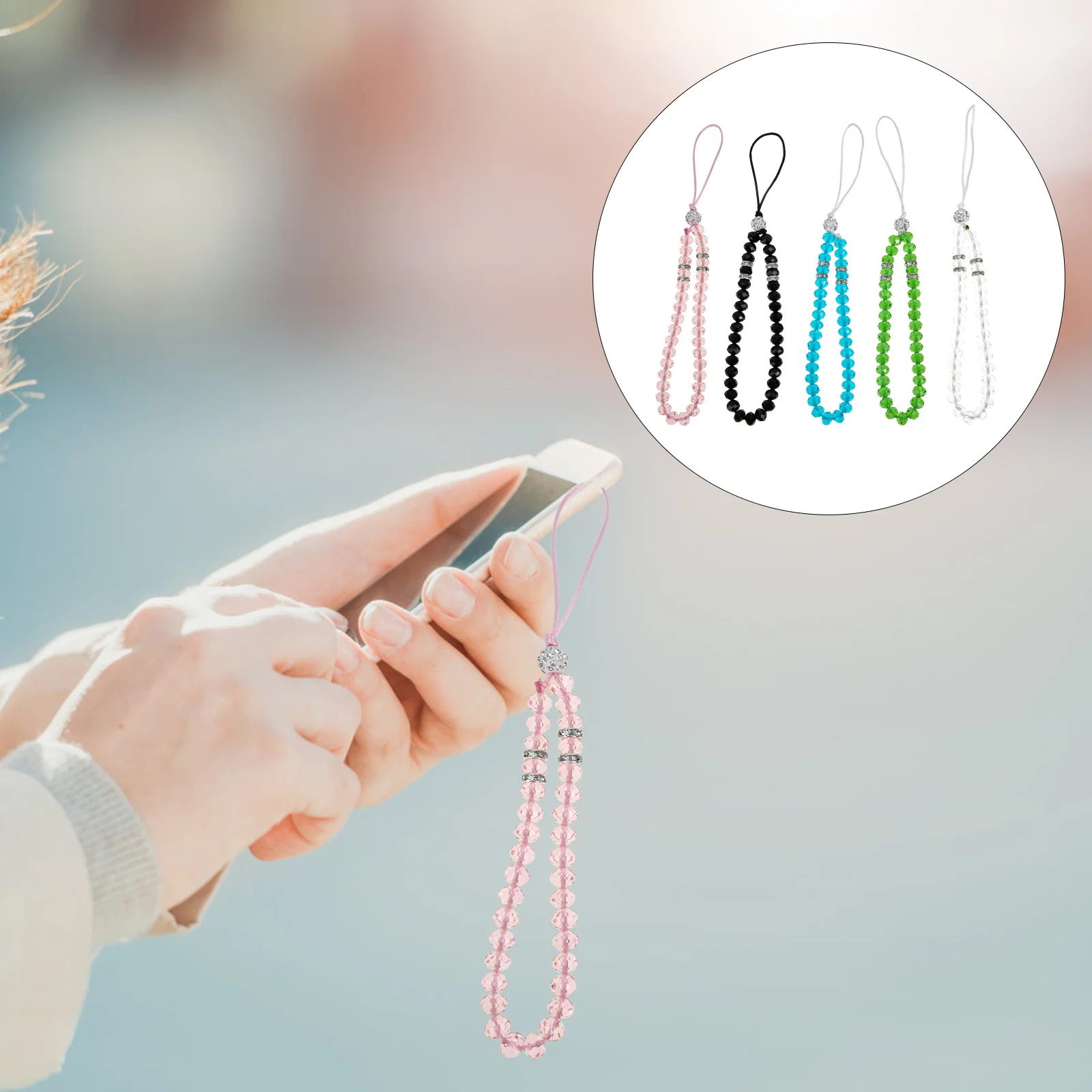 5Pcs Phone Wrist Lanyard Strap Beaded Mobile Anti-Theft Chain for Cellphone Case Decor Functional Gift Option Cell Phone Lanyard