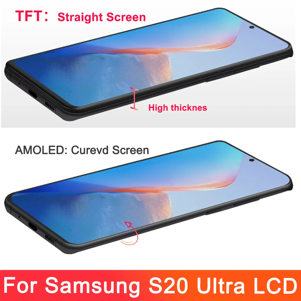 TFT S20 Ultra 5G Screen Replacement for Samsung Galaxy S20 Ultra LCD Display Digital Touch Screen Assembly with Frame G988 G988U