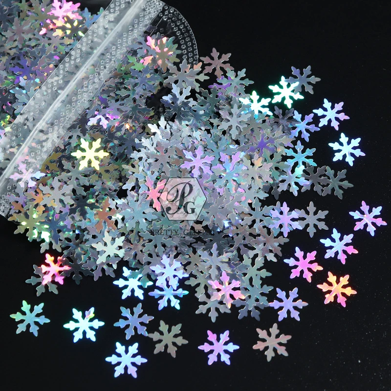 PrettyG Wholesale 9mm Big Snowflake Shape Ultrathin Glitter Sequin Christmas Glitter Flakes For Resin Nail Art DIY Decoration