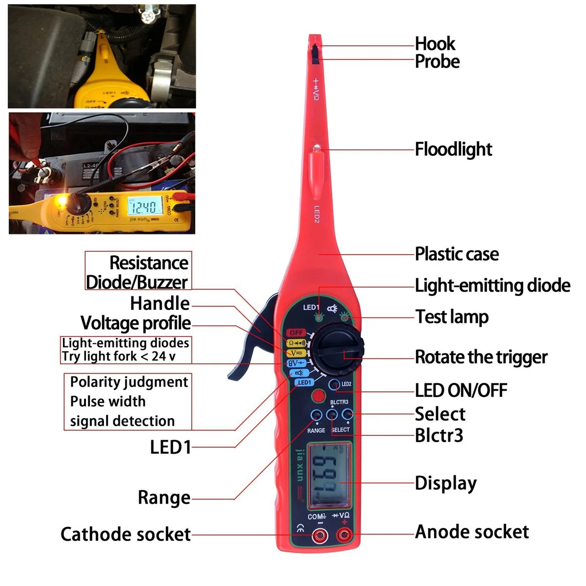 

MS8211 Power Electric Multi-function Auto Circuit Tester Automotive Electrical Multimeter Lamp Car Repair Car Detector