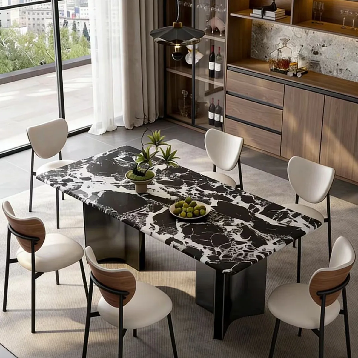 

HYS natural luxury stone dining table black Guangdong Foshan rectangular high-end Italian light luxury household rice