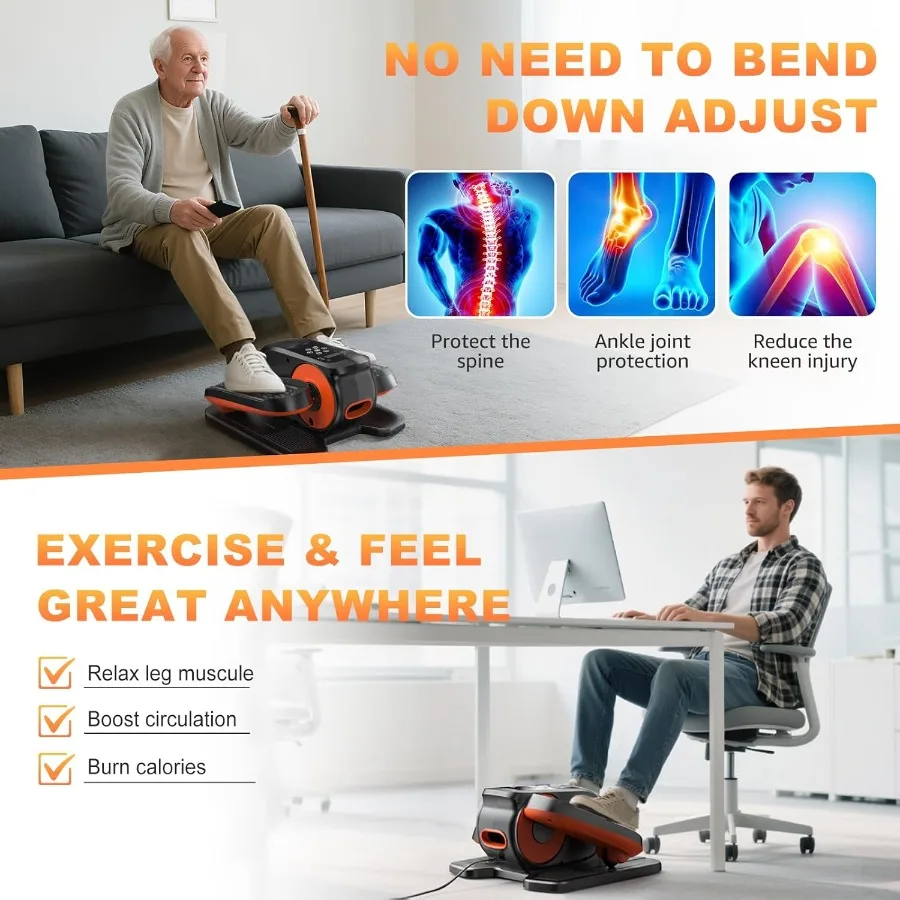 جهاز تمرين الساق الكهربائي الصغير تحت المكتب بيضاوي الشكل منخفض التأثير كما يظهر على شاشة التلفزيون أثناء الجلوس لكبار السن مع حصيرة غير قابلة للانزلاق هادئة #3
