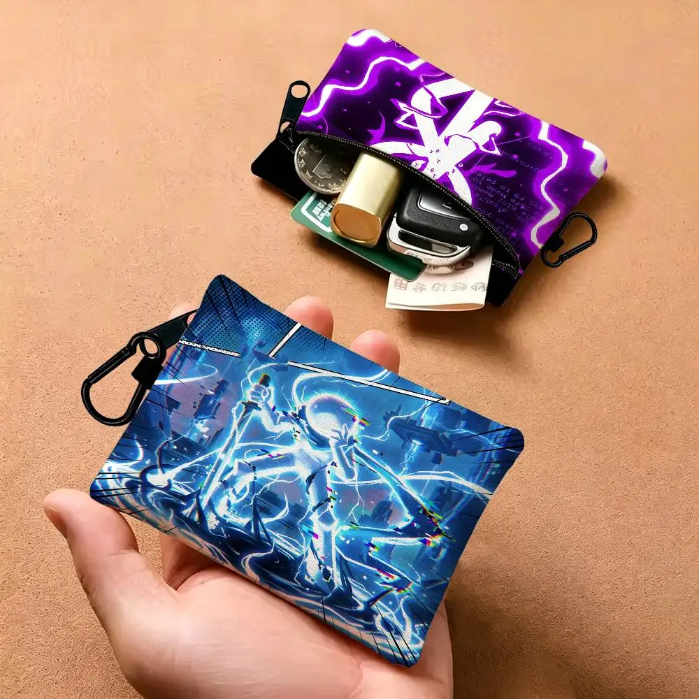 Alan Becker Anime Portable Oxford Fabric Mini Wallet Carabiner Design Small Coin Bag For Cards Keys Earphones