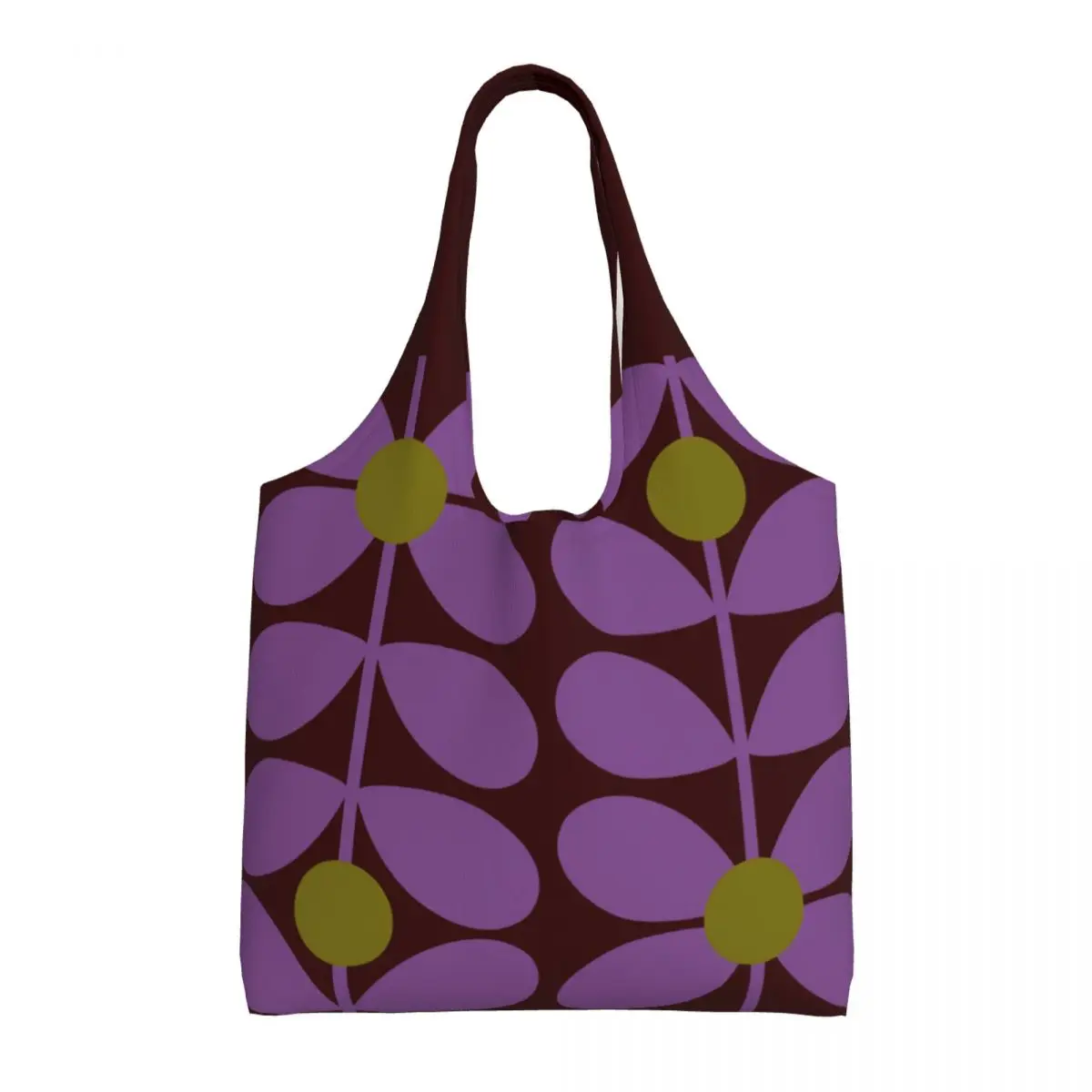 Custom Cute Print Sixties Stem Orchid Shopping Tote Bag Recycling Groceries Canvas Shoulder Shopper Bag