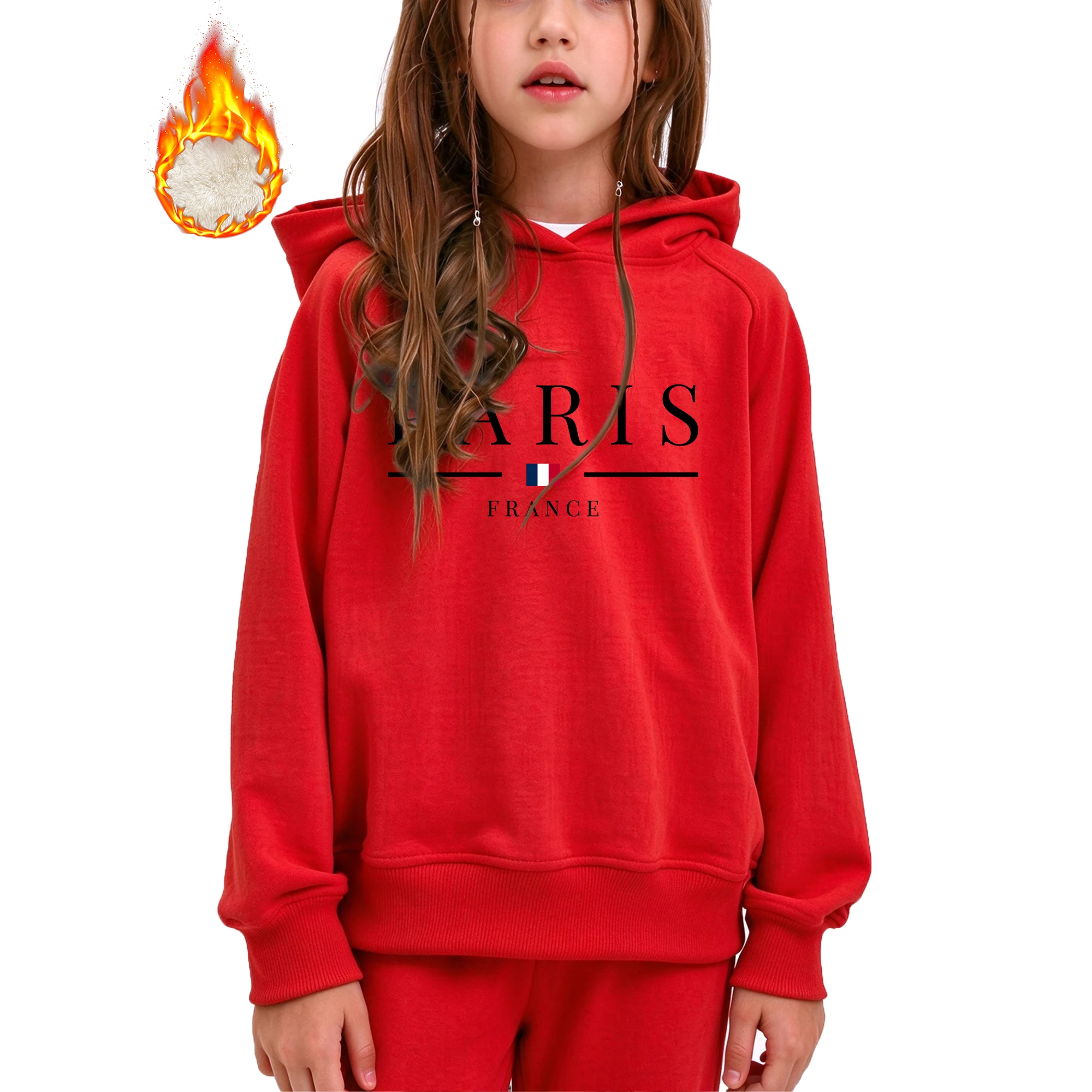 Paris Print Girls Hoodie Kids Hooded Sweatshirt 3-14 Years Old Casual Soft Long Sleeve Pullover For Autumn Daily Wear