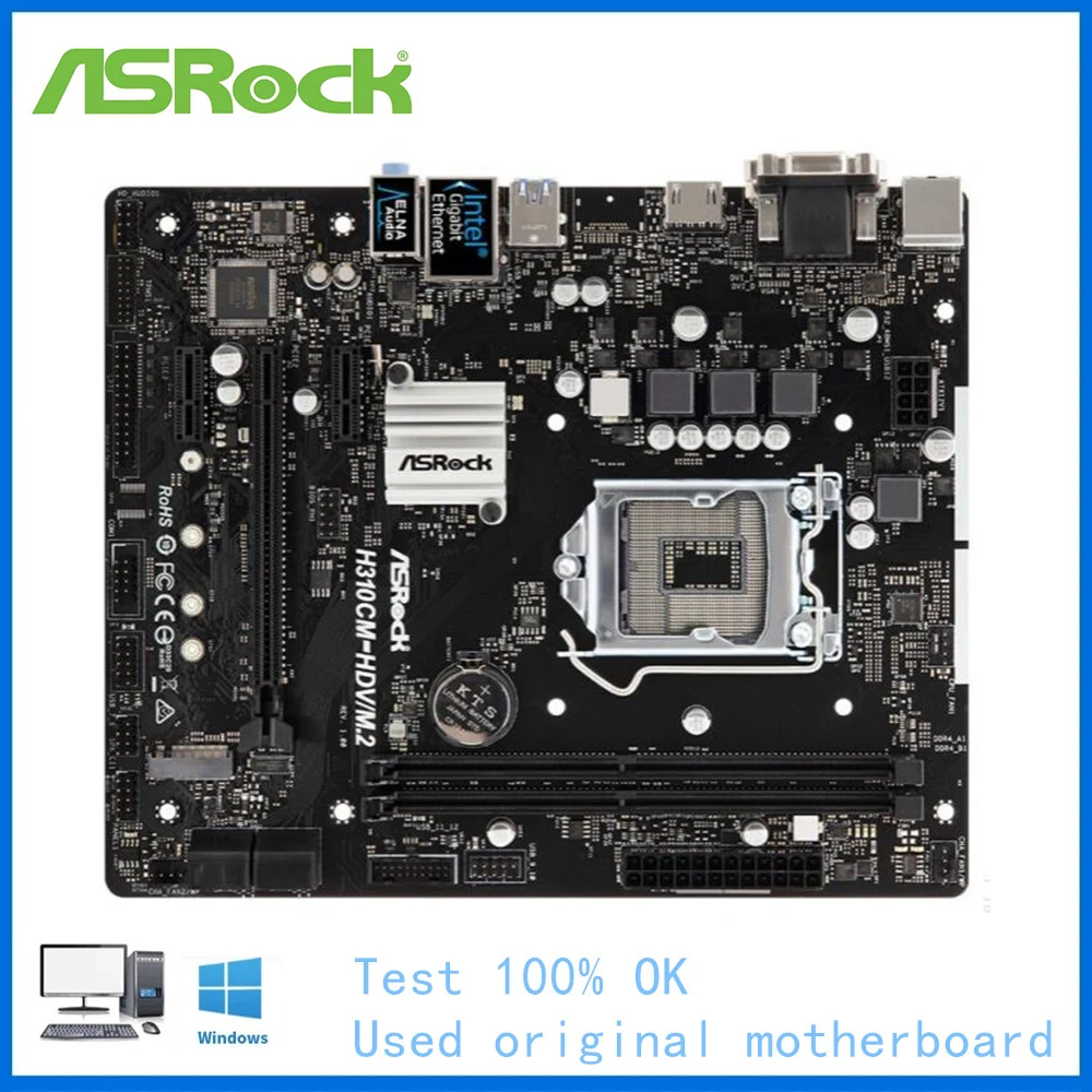 

For ASRock H310CM-HDV/M.2 Computer Motherboard LGA 1151 DDR4 H310 Desktop Mainboard Used Core i5 9600K i7 9700K Cpus