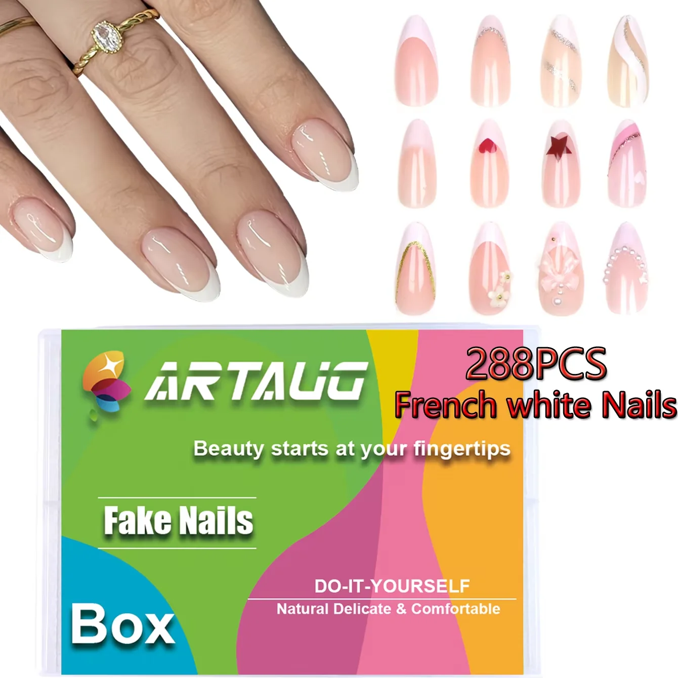 

288 шт./кор. Миндалевидные короткие накладные ногти с 12 уникальными деталями для дизайна ногтей, многоразовые, полностью покрытые накладные ногти, подарки для женщин и девочек