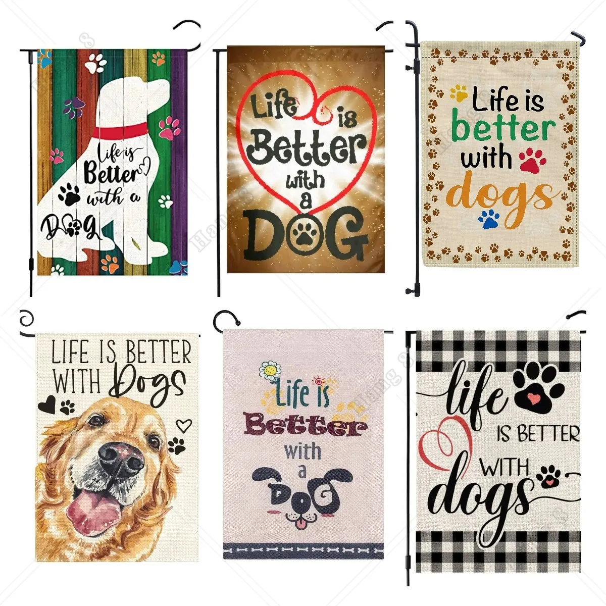 Life Is Better with A Dog Pet Garden Flag 12x18 Double Sided Burlap Dog Paw Farmhouse Garden Yard Flags for Seasonal Outside