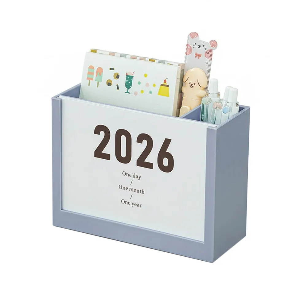 

Self-discipline Plan 2026 Desk Calendar Plastic Multi-Function Pencil Container Two Grids Multicolor Desktop Organization Box