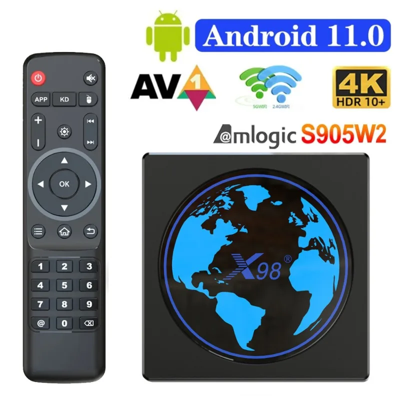 X98 Mini-Caixa de TV Android 11.0, Set Top Box, Amlogic, S905W2, 4GB, 64GB, Wi-Fi duplo, 4K Media Player, Android 11, 2G, 16G, 4GB, 32GB