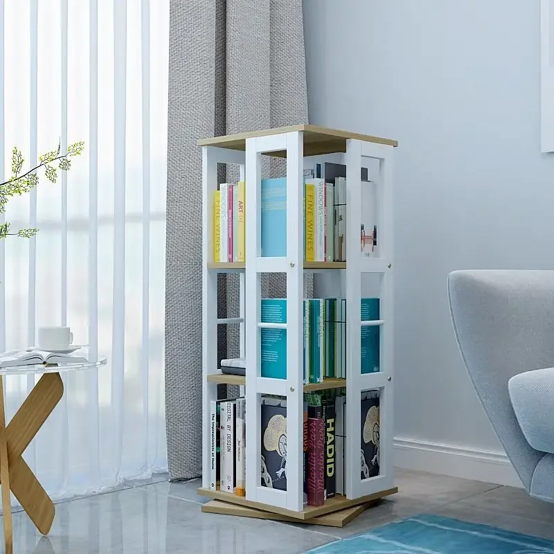 Wrought iron rotating bookshelf, creative 360-degree bookcase, floor-to-ceiling simple shelf