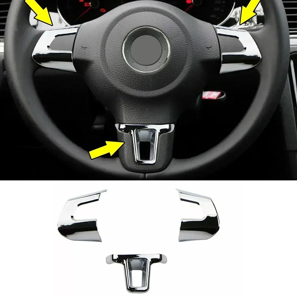 ABS Chrome Car Steering Wheel Sticker Cover Sequin Trim For Golf 6 MK6 MK5 Silver Car Accessories Tools view 5