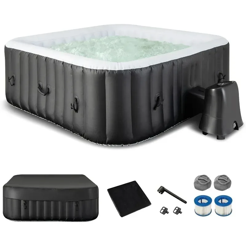 Hot Tub, Inflatable Hot Tub with 130 Soothing Bubble Air Jets, Insulated Lockable Cover, Ground Mat & Filter Cartridges, Outdoor