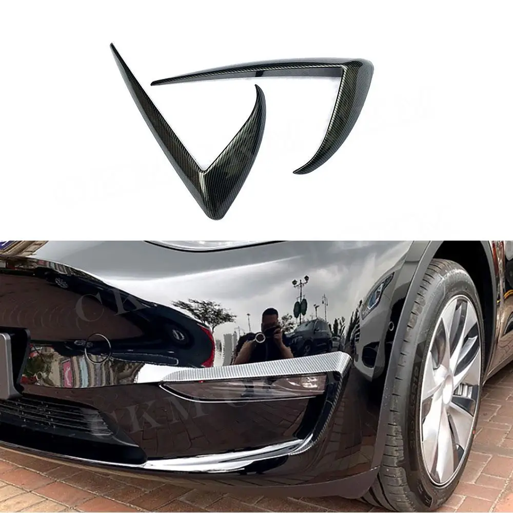 Carbon Fiber Material Front Fog Lamp Splitters Flaps Apron For Tesla Model 3 For Tesla Model Y Auto Car Style