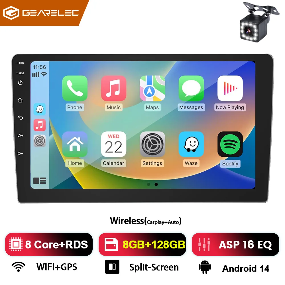 GEARELEC 9 inch autoradio Carplay multimediaspeler navigatie Android Auto GPS WIFI 8 + 128G universeel 2 Din autoradio voor Nissan Hyundai Toyota Honda Ford