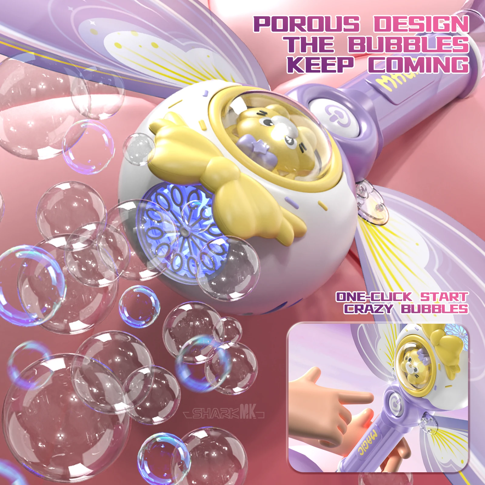 Bubble Blower Automatic Bubble Machine Fantasy LED Lights Outdoor Bubble Toy for 3 year+ old No Included Bubble Solution