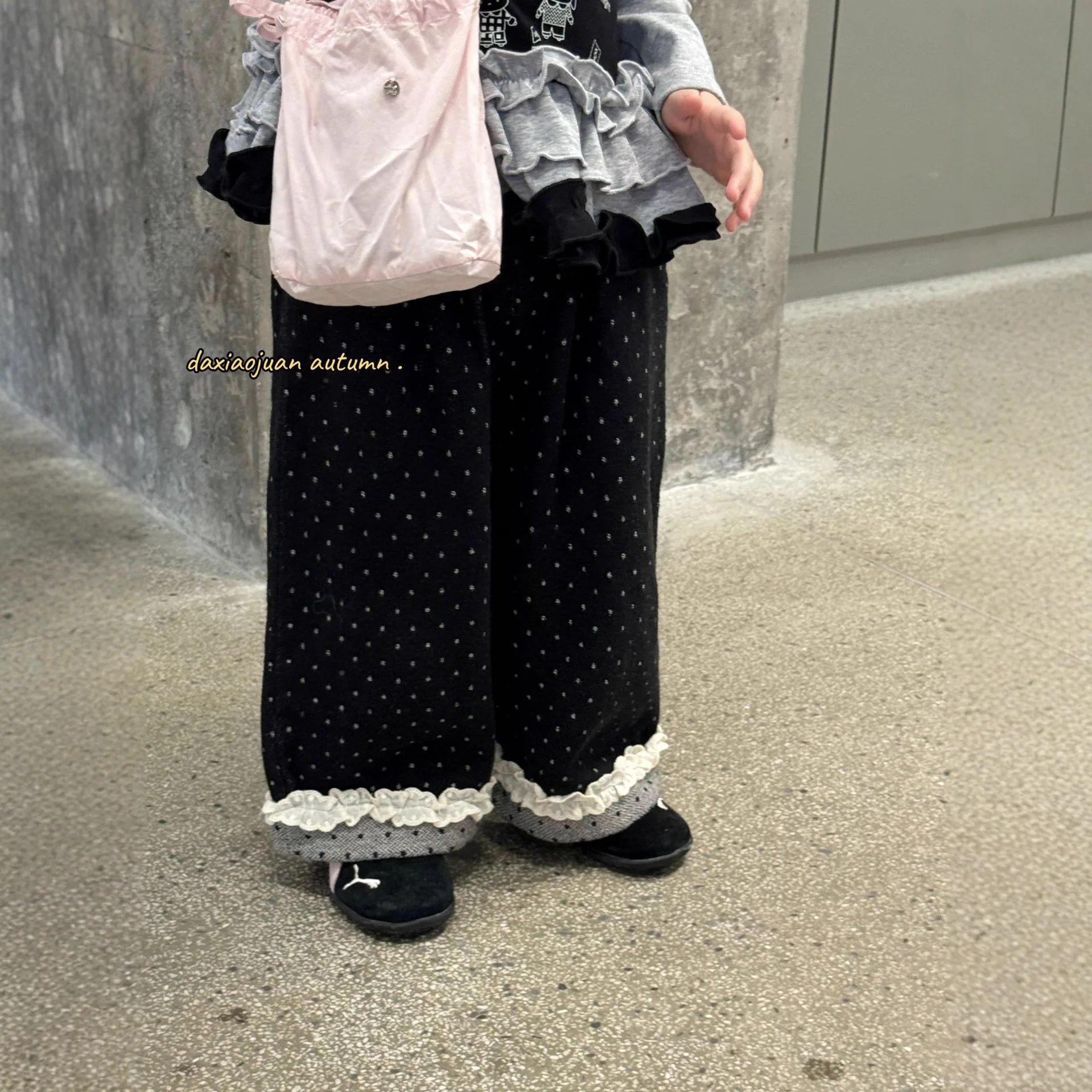 

Children Loose Casual Pants Baby Girl Polka Dot Straight Pants Kids Trousers 2025 Autumn New Girls Lace Wide Leg Pants Cotton