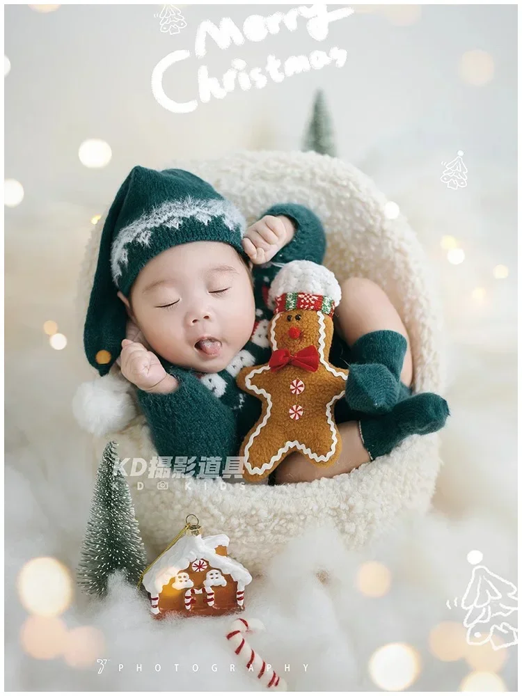 Giorno di natale verde bambino fotografia abbigliamento neonato fotografia abbigliamento puntelli pupazzo di neve Studio bambino luna piena arte foto