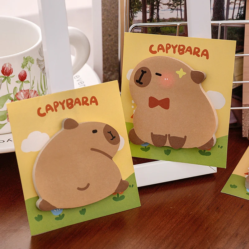 Capivara Sticky Notes para Estudantes, Cute Cartoon Sticky Notes, Notas pegajosas de alta aparência, Kawaii Memo Pad Papelaria, 2pcs