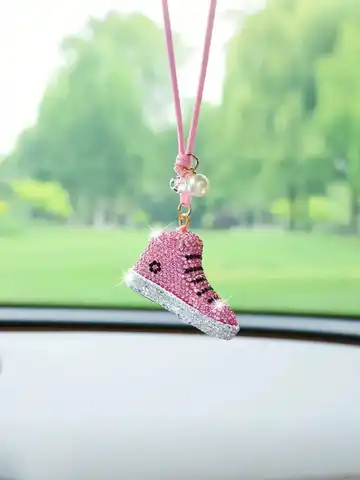 Sparkly Crystal Canvas Shoe Car Decoration – Rhinestone-Adorned Cute Mini Sneaker Charm, Suitable for Women, Girls & Teens.