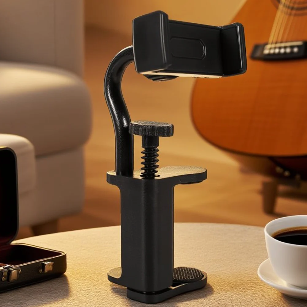 Multi-Purpose Guitar Adjustable Phone Support Hands-Free Guitar Stand Holder  Camera Clamp for Recording Video-Calling Streaming