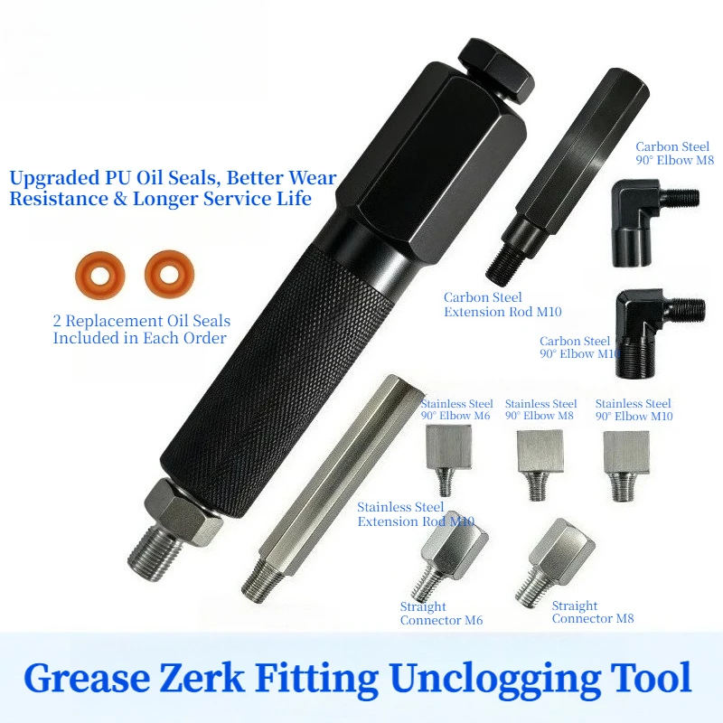 Universal Grease Fitting Cleaner Tool Set M6 M8 M10 Straight 90 Degree Elbow Grease Nozzle Unclogging Tool