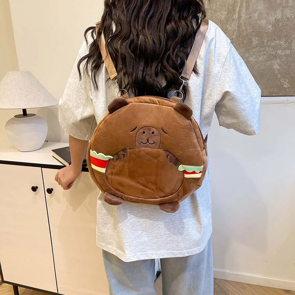 

Thickened Cute Capybara Plush Backpack Large Capacity Soft Creative Ita Bag Transparent Dustproof Cartoon Doll Daypack Women