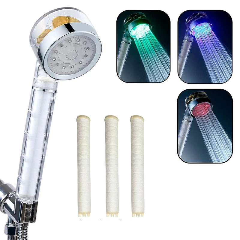 

3/7 цветов, датчик температуры, светодиодный фильтр для душа под давлением, турбопропеллер высокого давления, насадка для душа, аксессуары для ванной комнаты
