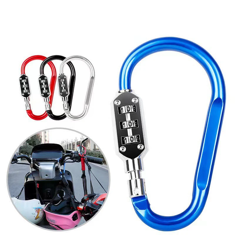 D-type 3-digit Combination Lock Mountaineering Buckle Bicycle Helmet Anti-theft Lock Waterproof Anti-rust Multi-functional Small