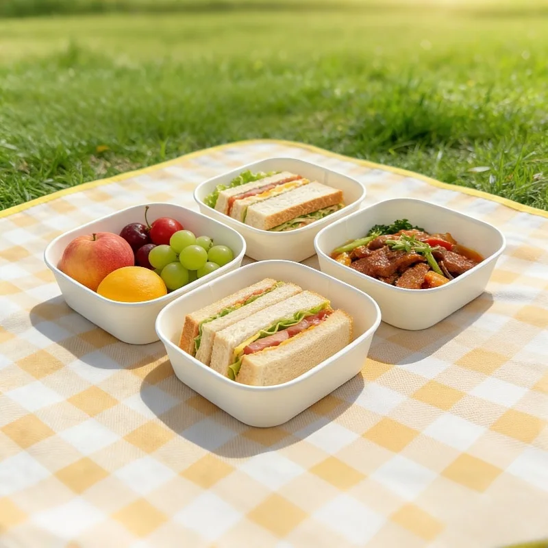 White Square Paper Salad Bowl Environmental Friendly Disposable Take Out Food Container For Meal Prep And Multiple Use