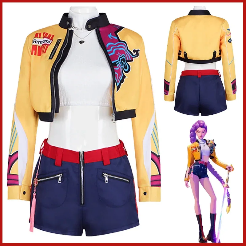 

Anime Zoey Mira Rumi Cosplay Costume KPop Demon Hunters Jacket Shorts Necklace Fantasy Roleplay Outfits Carnival Party Suits